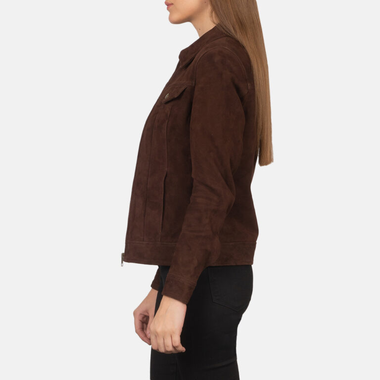 Womens Suzy Mocha Suede Jacket Side Pose-3-1659378084110